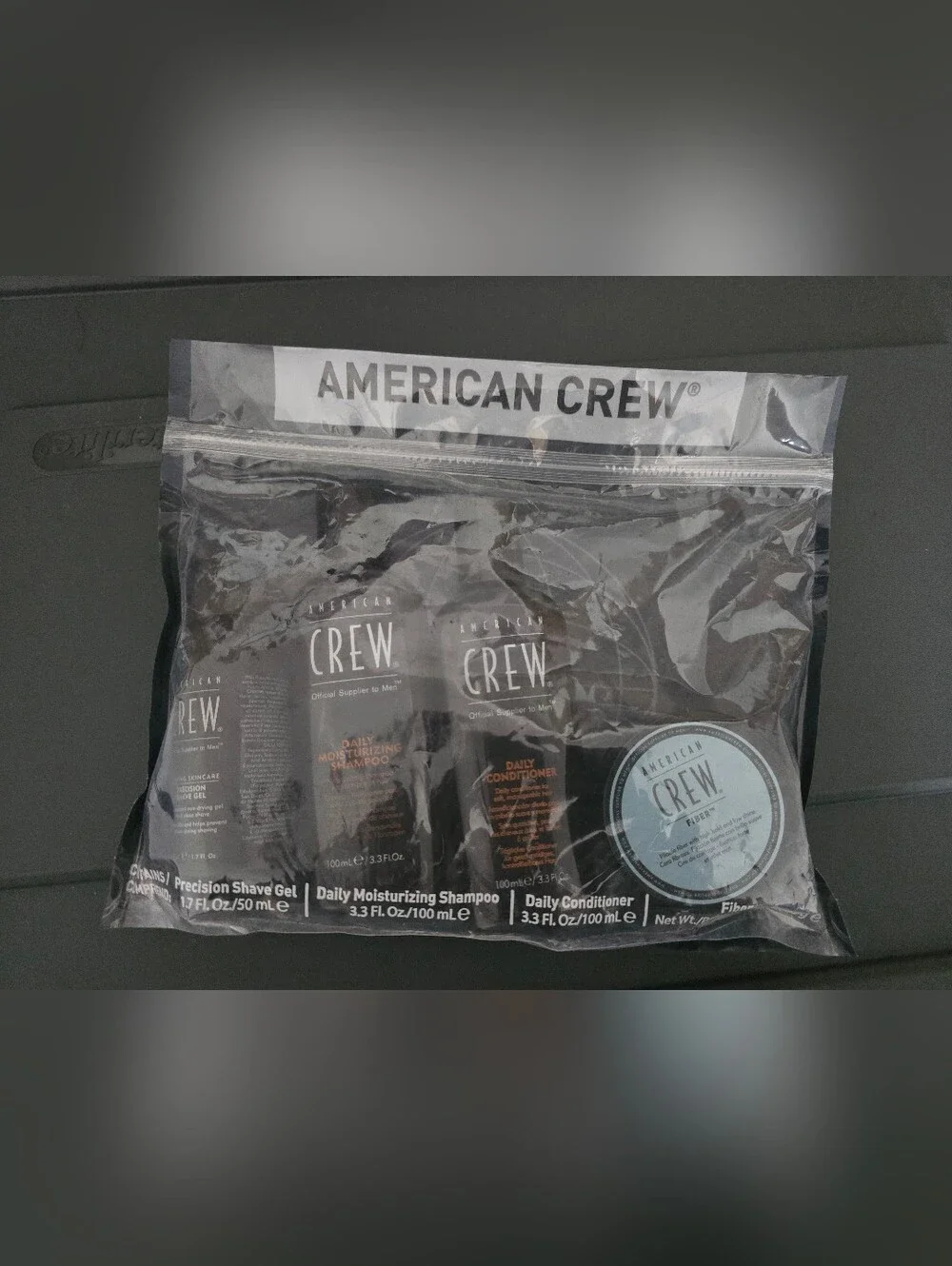THREE American Crew 4-piece travel set-shampoo,conditioner,fiber Cream,shave Gel